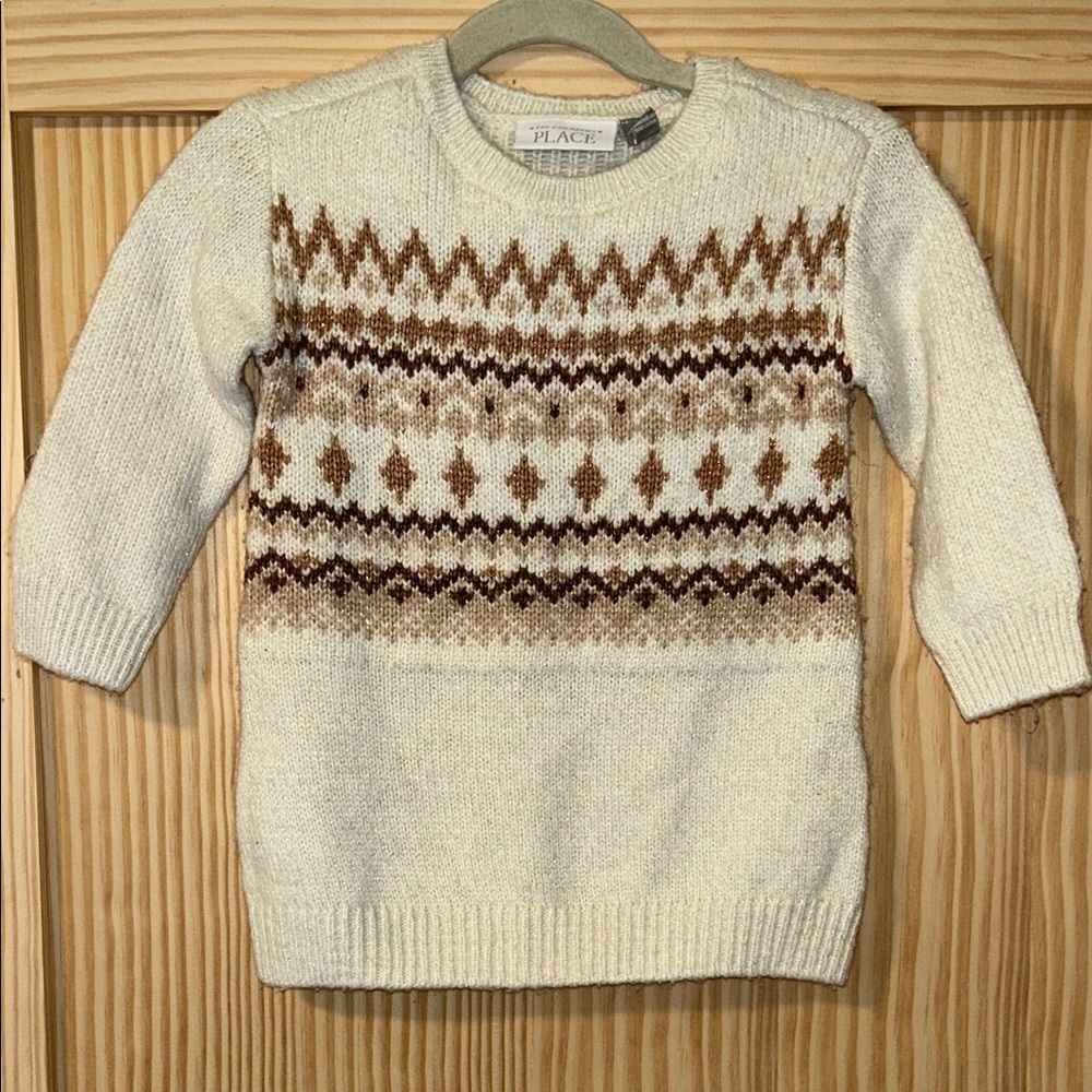The Children's Place Ivory and Brown Knit Sweater